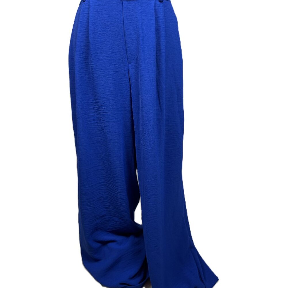 Tulléa Los Angeles Royal Blue Wide Leg Flowy Pants Size XL Elastic Waist Pleated - Picture 4 of 9